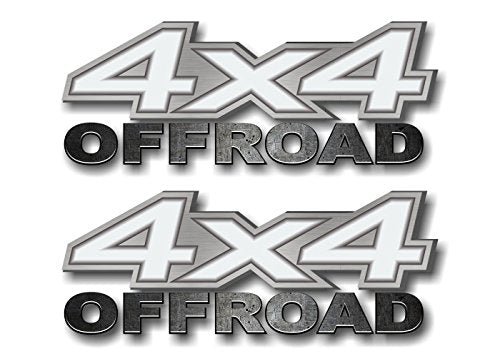 2-4x4 Offroad Brushed Print Effect White Vinyl 13" Decals for Truck Box Stickers (White)